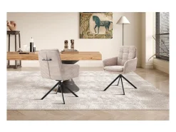 Lote de 2 sillones KAVIRA – Terciopelo acanalado en color arena – Patas de metal – Con reposabrazos – Diseño cálido y moderno