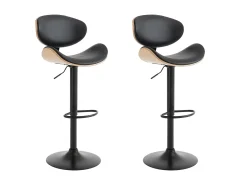 Lote de 2 taburetes de bar de piel sintética - Natural claro y Negro - MONTENEGRO