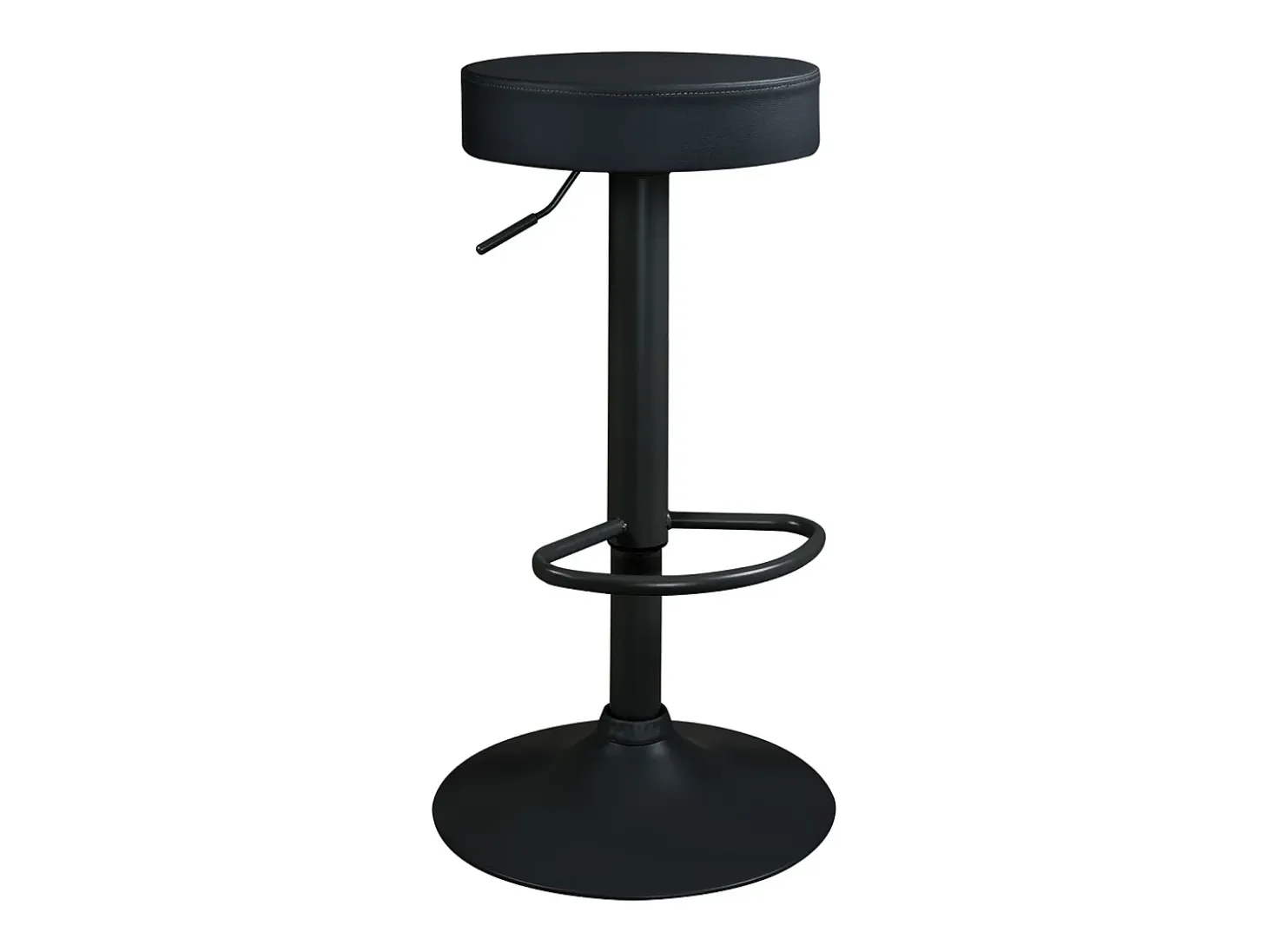 Lote de 2 taburetes de bar redondos negros, asiento de símil cuero acolchado, giratorio y altura regulable YO (negro integral)