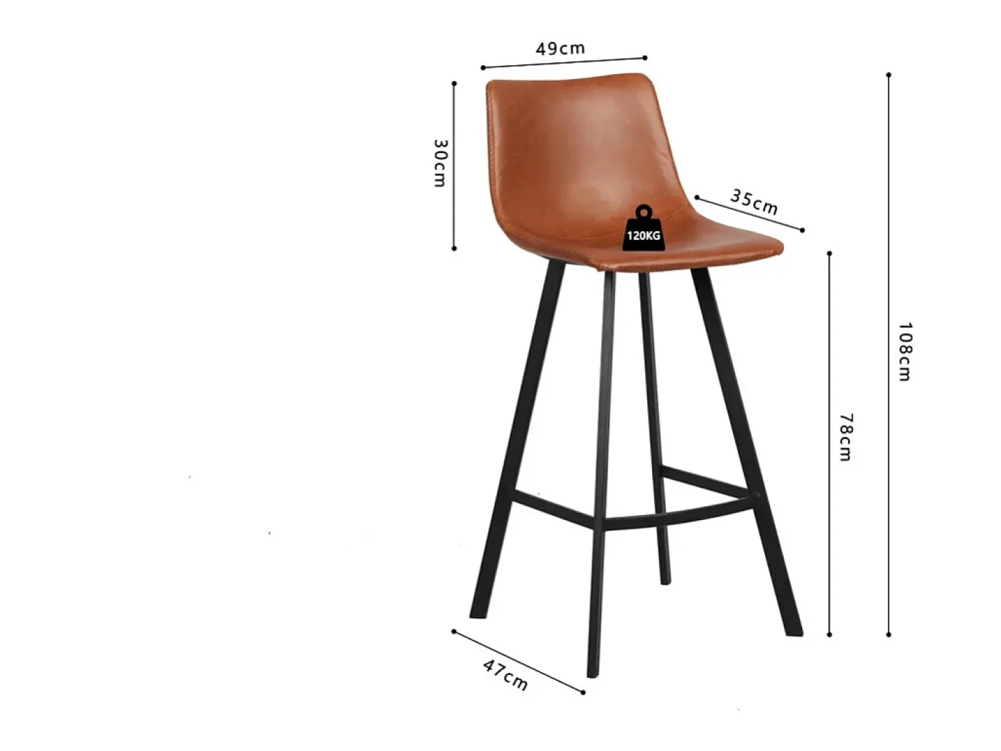 Lote de 2 taburetes de bar OZON – Color coñac – Asiento de PU – Confort moderno y estilo elegante