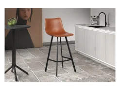 Lote de 2 taburetes de bar OZON – Color coñac – Asiento de PU – Confort moderno y estilo elegante
