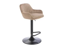 Lote de 2 taburetes de bar de terciopelo y metal negro - Altura ajustable - Beige - ELEANA