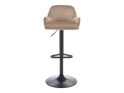 Lote de 2 taburetes de bar de terciopelo y metal negro - Altura ajustable - Beige - ELEANA