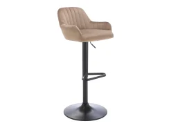 Lote de 2 taburetes de bar de terciopelo y metal negro - Altura ajustable - Beige - ELEANA