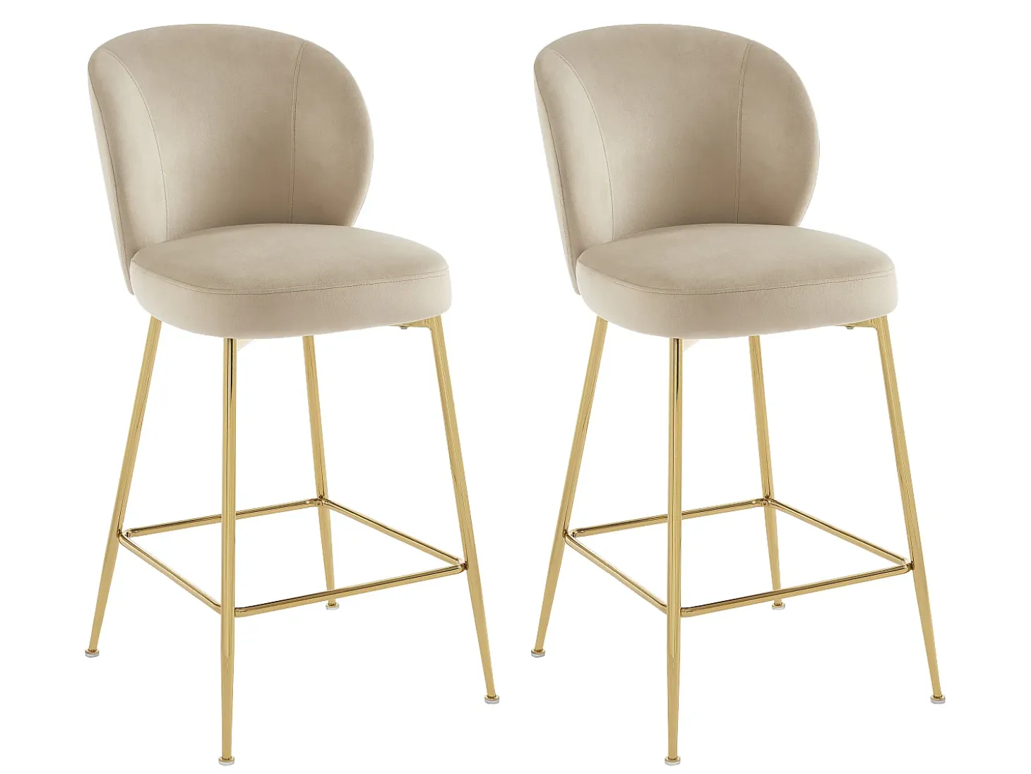 Lote de 2 taburetes de bar de terciopelo y metal dorado - Beige - POLPONA de Pascal MORABITO