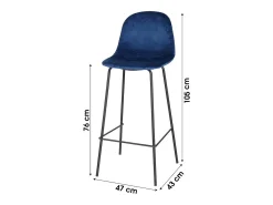 Lote de 4 taburetes de bar con respaldo de terciopelo azul y estructura de metal colección LALY - Estilo industrial