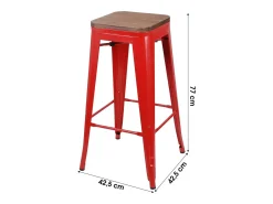 Lote de 4 taburetes de bar estilo vintage en metal, color rojo - Colección LIVE