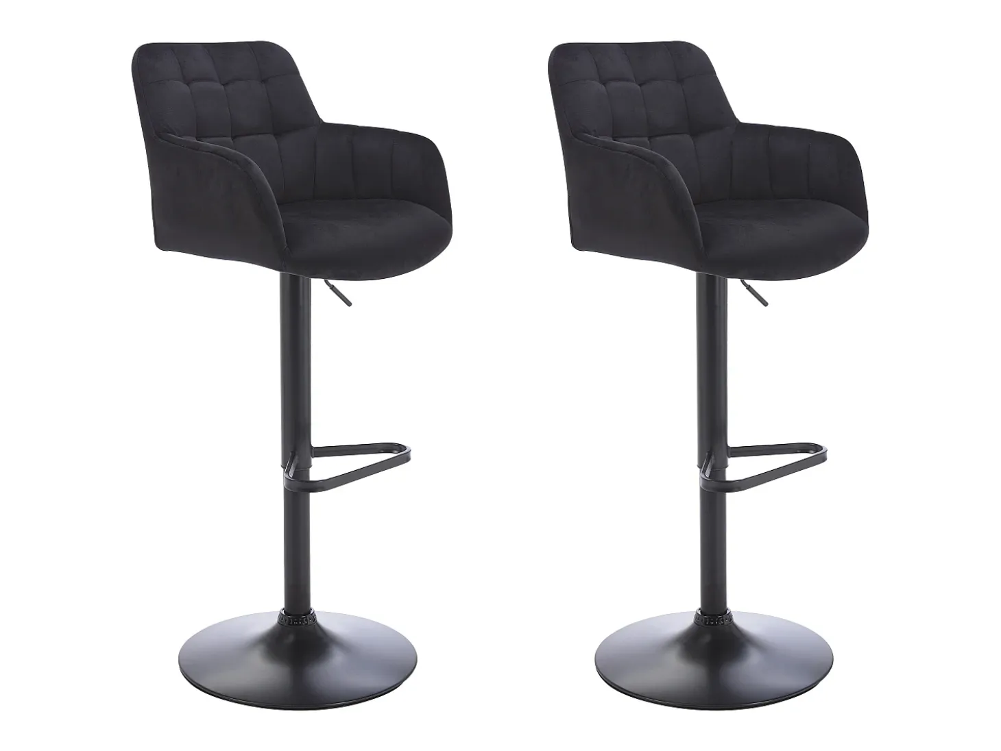 Lote de 2 taburetes de bar de terciopelo y metal - Altura ajustable - Negro - PEGA
