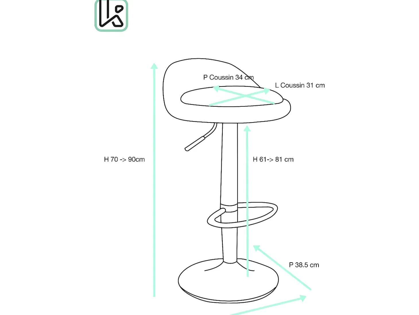 Lote de 2 taburetes de bar para cocina, asiento de cuero sintético, respaldo bajo, giratorio, altura ajustable, base de cromo SATI (gris)