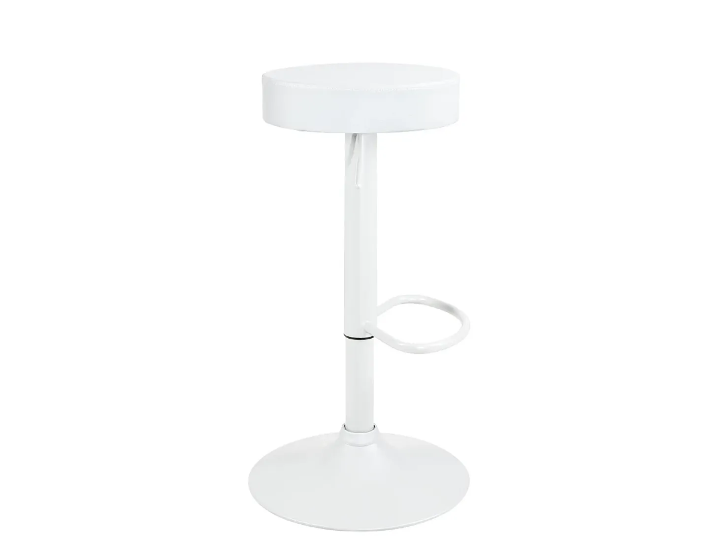 Lote de 2 taburetes de bar redondos blancos, asiento de cuero sintético acolchado, giratorio, altura ajustable YO (blanco total)