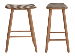 Lote de 2 taburetes de teca maciza con asiento de rayas 65 cm