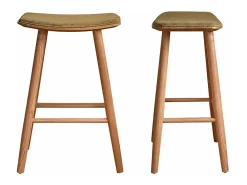 Lote de 2 taburetes de teca maciza y asiento de pana 65 cm