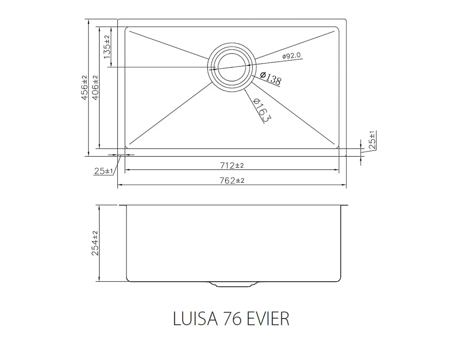 Luisa fregadero 1 cubeta grande 76x45 en acero inoxidable cobre cepillado Essebagno