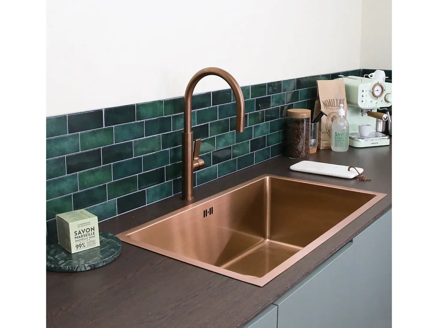 Luisa fregadero 1 cubeta grande 76x45 en acero inoxidable cobre cepillado Essebagno