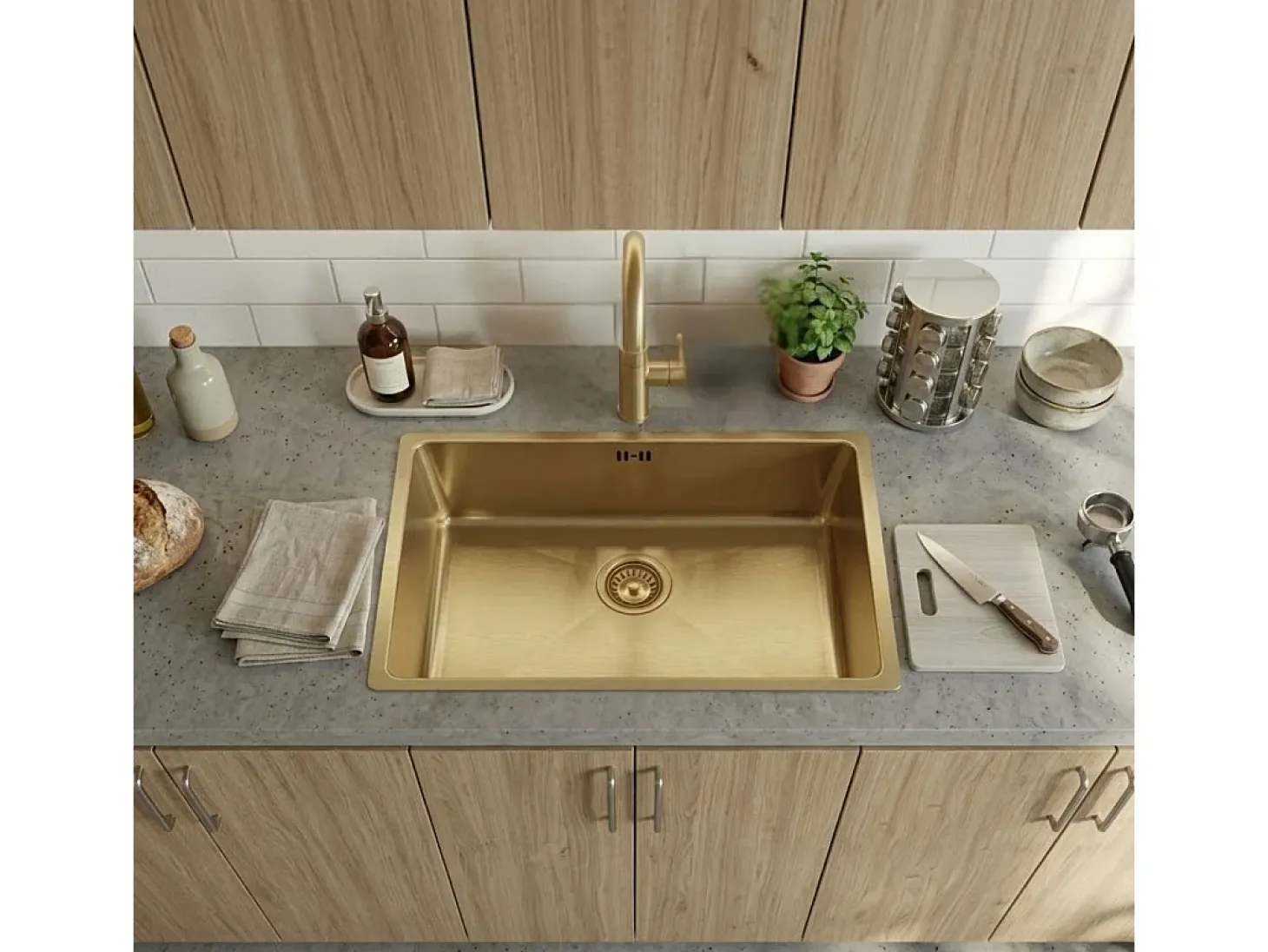 Luisa fregadero 1 cubeta grande 76x45 en acero inoxidable oro cepillado Essebagno