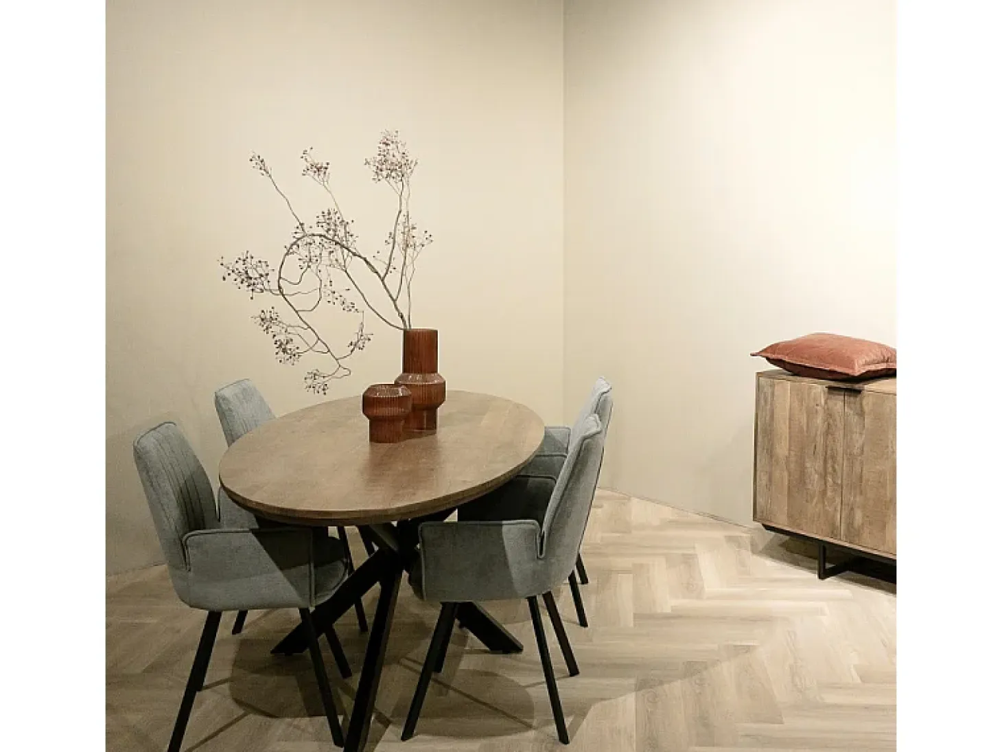 MACY-Mesa de comedor ovalada 8/10 personas 210cm madera