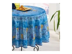 Mantel provenzal redondo antimanchas poliéster azul glicina 180 x 180 cm