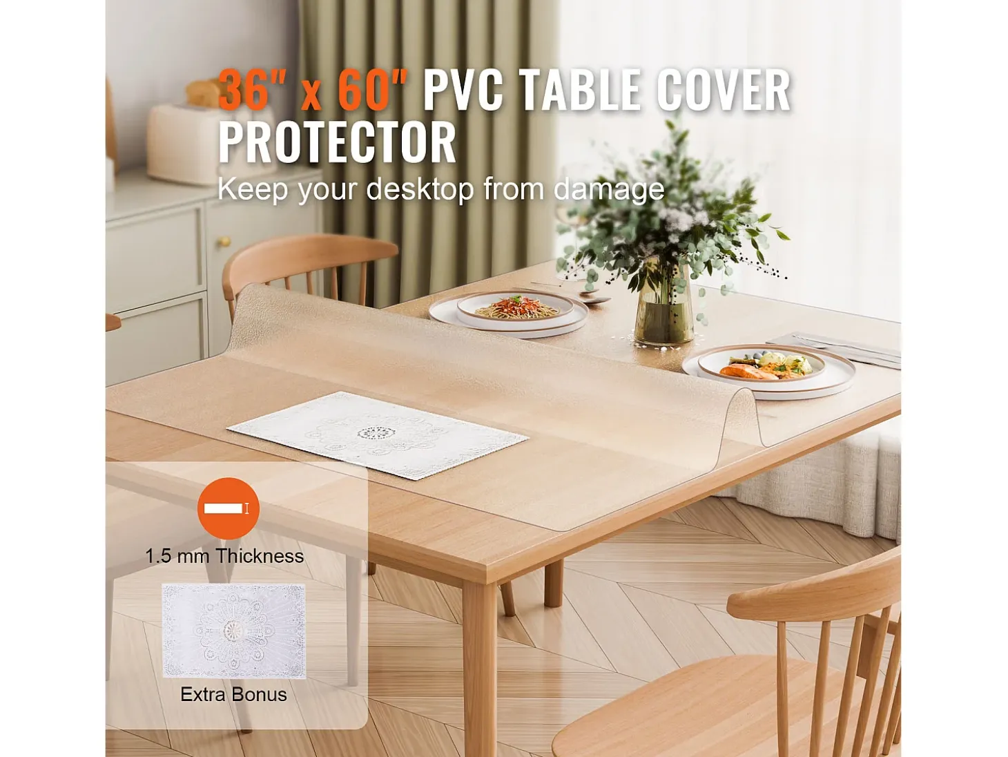 Mantel SucceBuy Protección de Mesa en PVC, 91 X 152 CM, Tapete de Escritorio en Plástico Helado, 0.15CM de Grosor