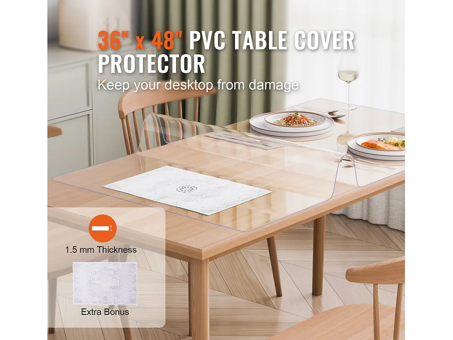 Mantel SucceBuy Protección de Mesa en PVC, 91 X 122 CM, Tapete de Escritorio en Plástico Transparente, 0.15CM de Grosor