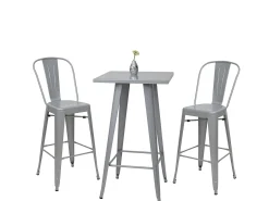 MCW-A73 Juego de mesa de bar de metal (3 piezas), gris