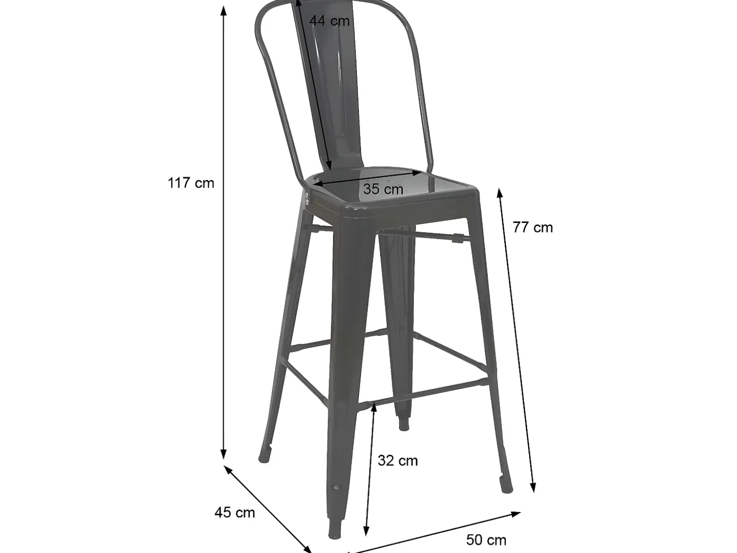 MCW-A73 Taburete de bar de metal (set de 4), negro