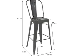MCW-A73 Taburete de bar de metal (set de 4), gris