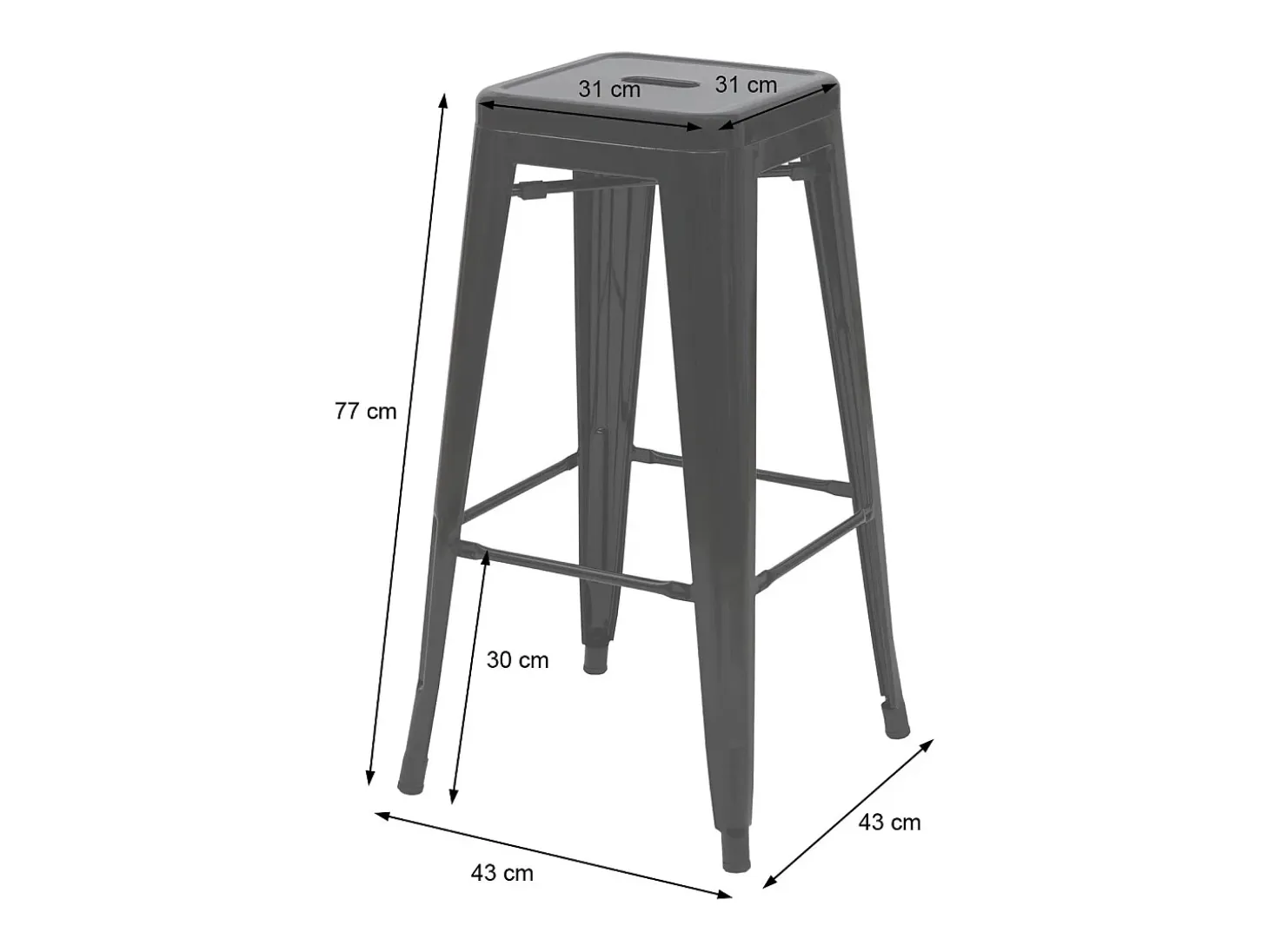 MCW-A73 Taburete de bar de metal (set de 4), gris
