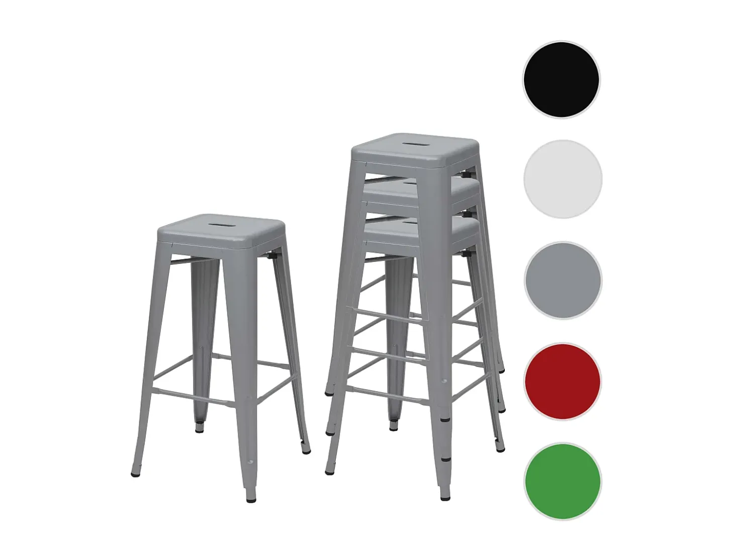 MCW-A73 Taburete de bar de metal (set de 4), gris