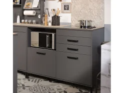 Módulo Cocina Smoke Estilo Industrial Gris Roble 2 Cajones 2 Puertas 118 cm