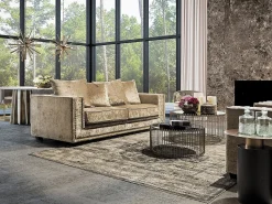 Mensa mesa de comedor ovalada de mármol blanco con patas de metal dorado 200 cm