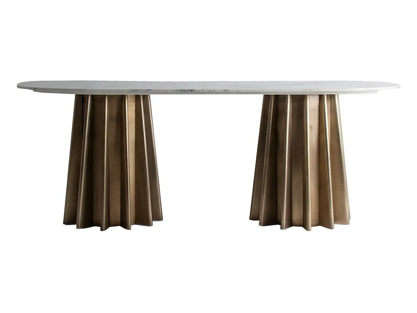 Mensa mesa de comedor ovalada de mármol blanco con patas de metal dorado 200 cm