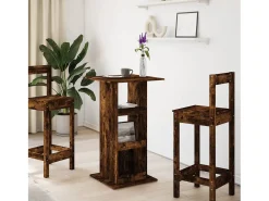 Mesa alta bar con almacenaje madera roble ahumado 60x60x102 cm