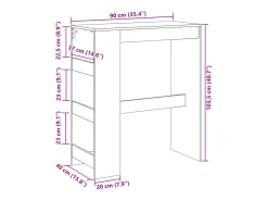 Mesa alta bar con estantes roble ahumado 90x40x103,5 cm