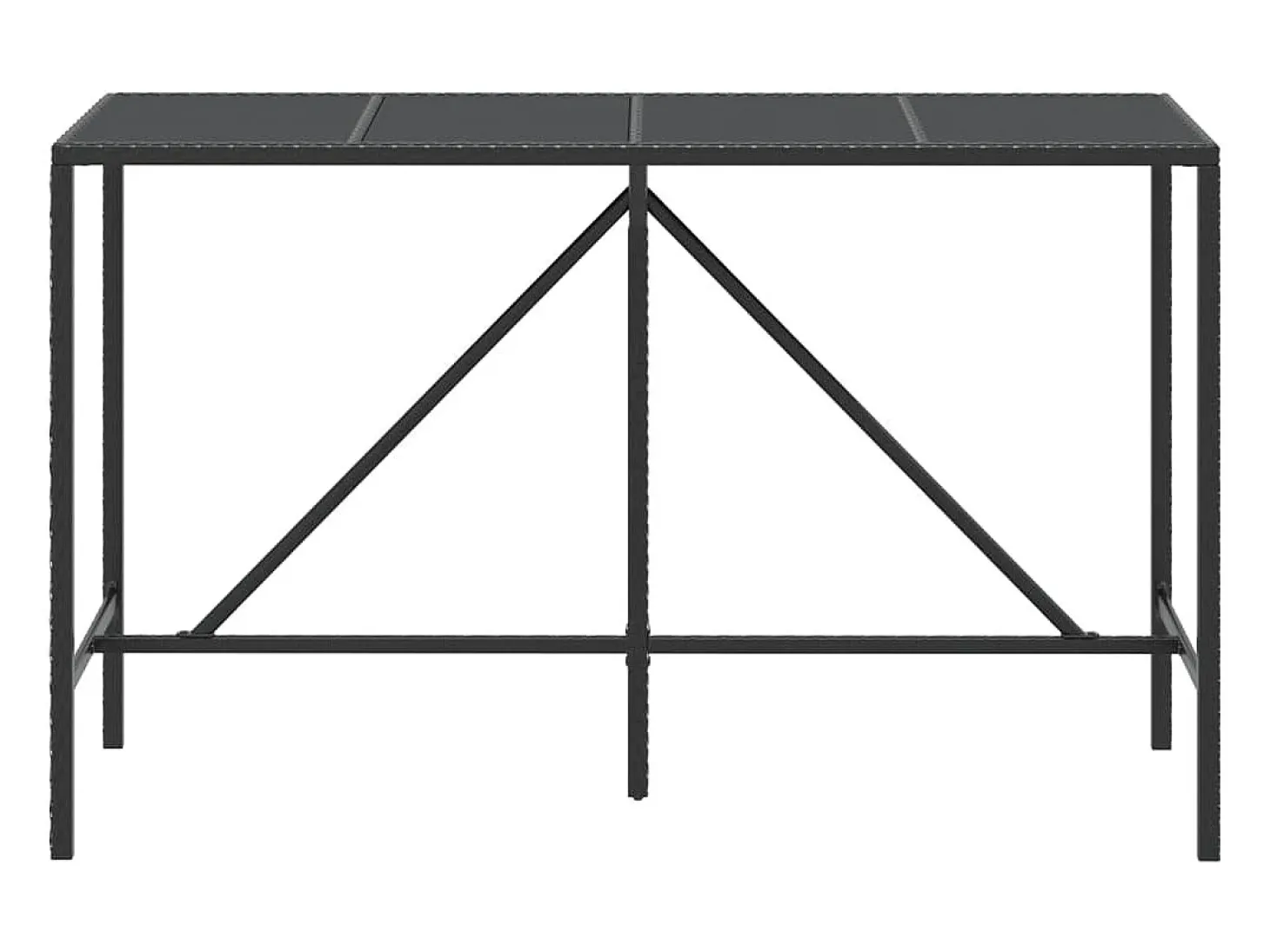 Mesa alta bar ratán PE y superficie vidrio negro 180x70x110 cm ES813204