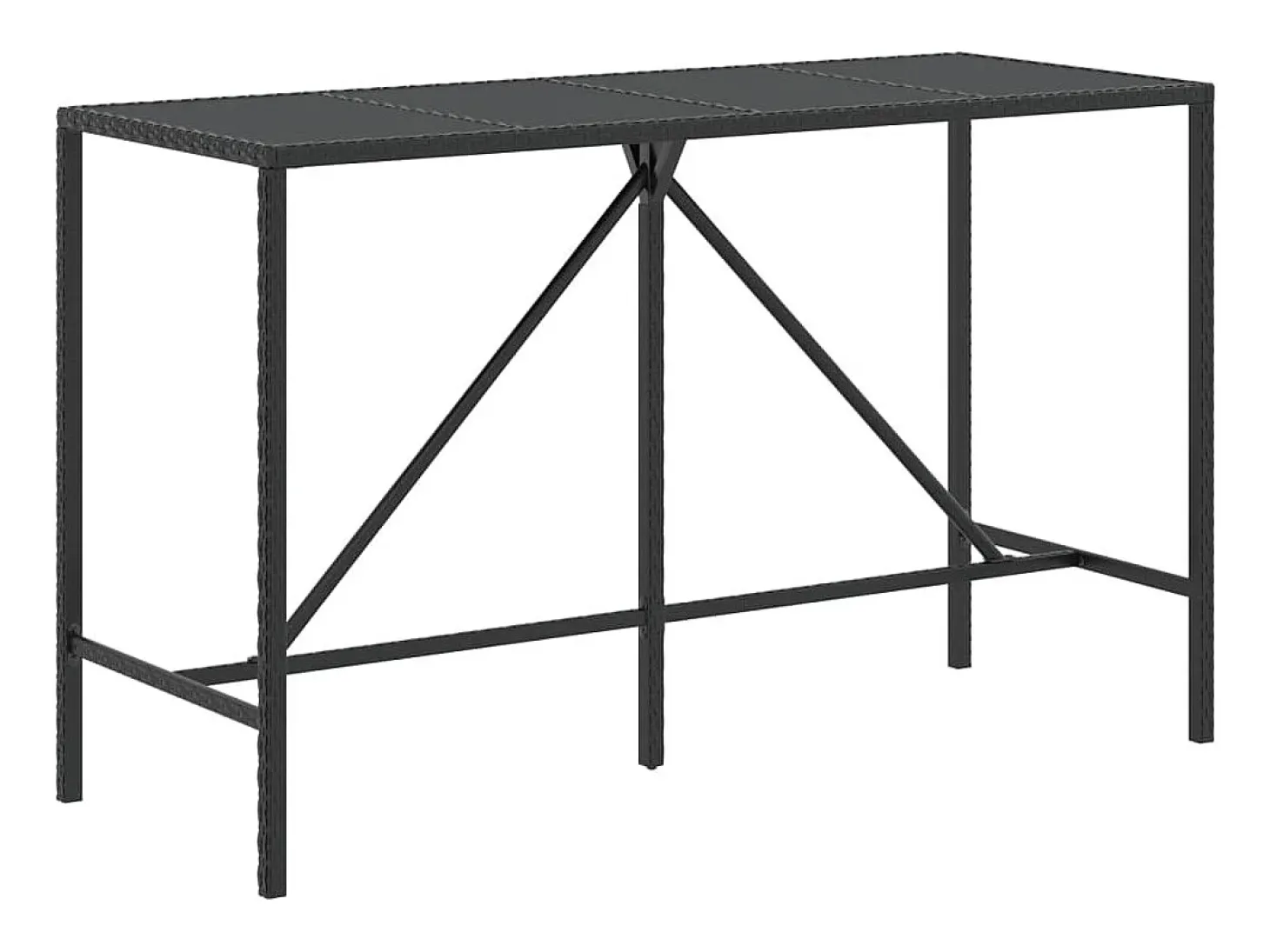 Mesa alta bar ratán PE y superficie vidrio negro 180x70x110 cm ES813204