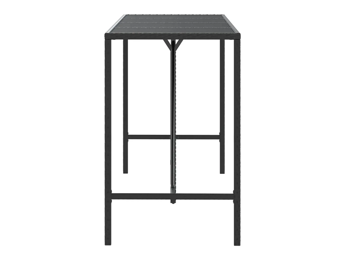 Mesa alta bar ratán PE y superficie vidrio negro 180x70x110 cm ES813204