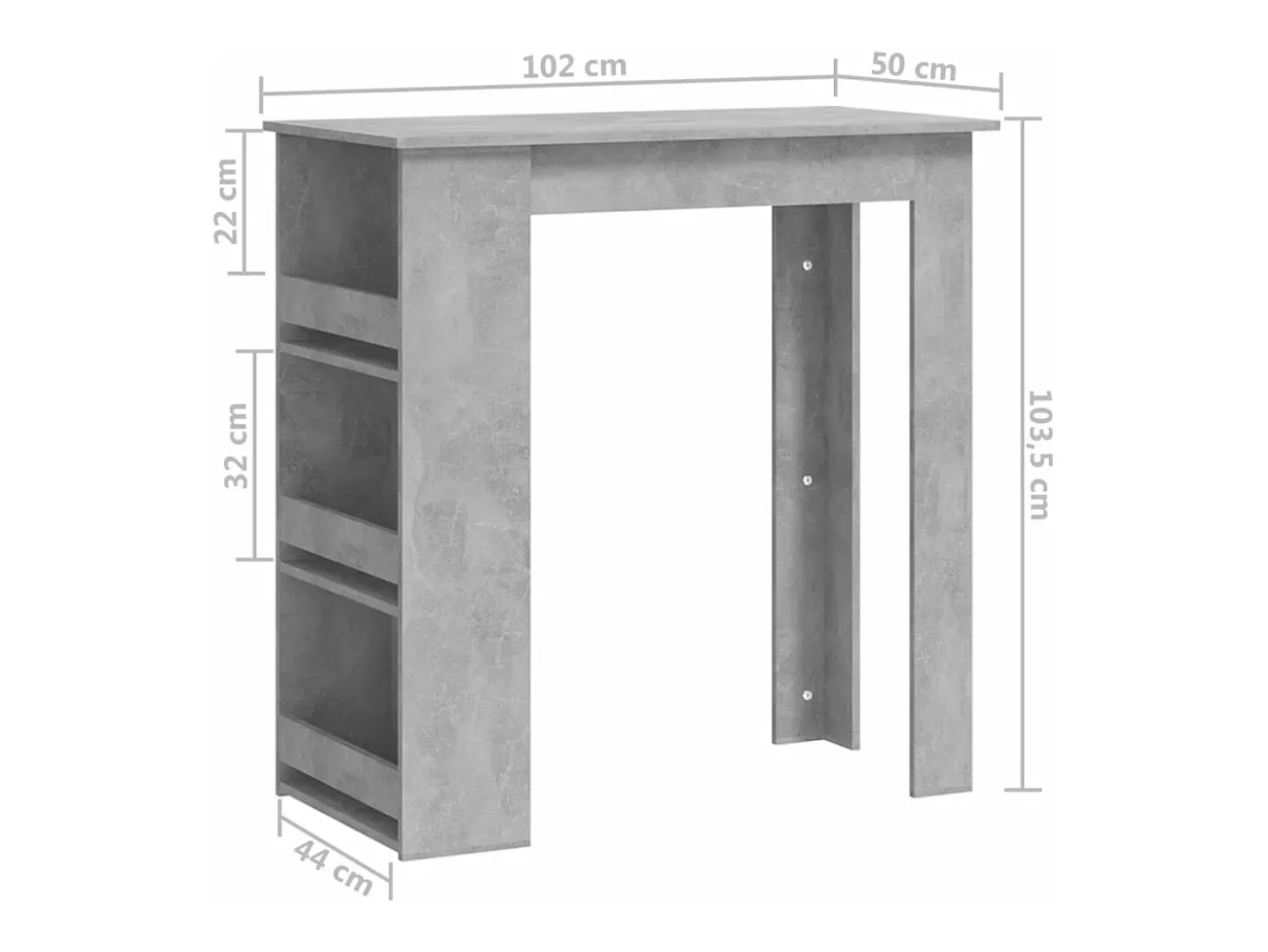 Mesa alta con estante almacenaje gris hormigón 102x50x103,5 cm