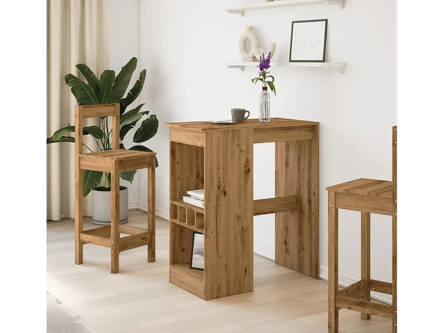 Mesa alta con estantes madera roble artisian 90x47,5x103,5 cm