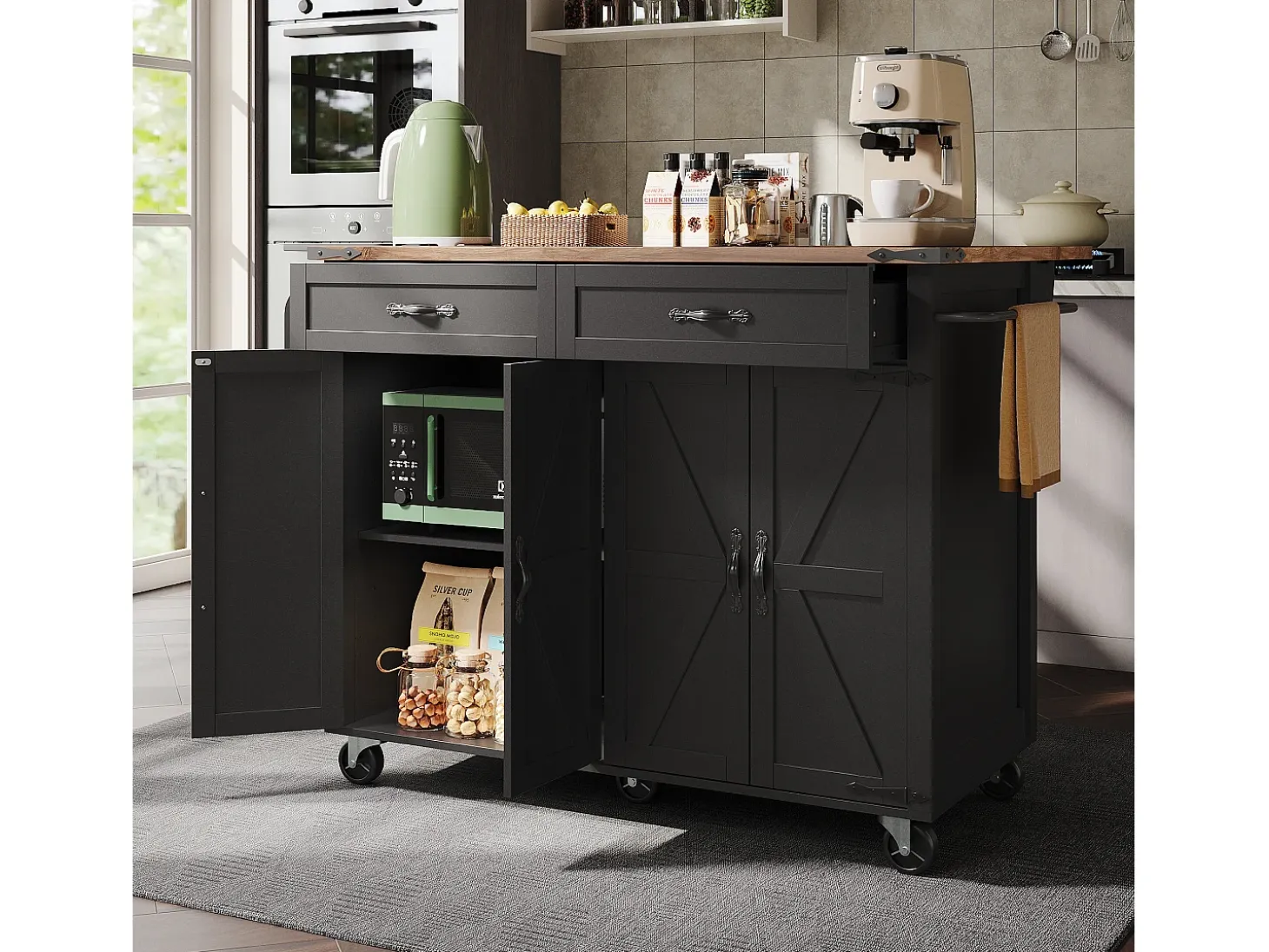 Mesa alta con tablero de espejo jaspeado, diseño moderno, MDF, color negro, patas de metal (100 x 90 x 90 cm)