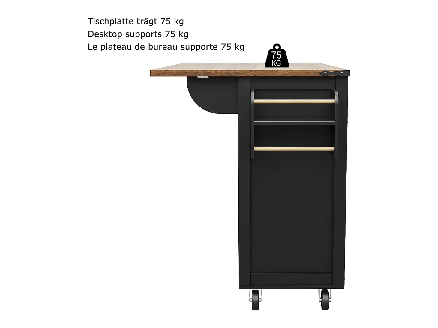 Mesa alta con tablero de espejo jaspeado, diseño moderno, MDF, color negro, patas de metal (100 x 90 x 90 cm)