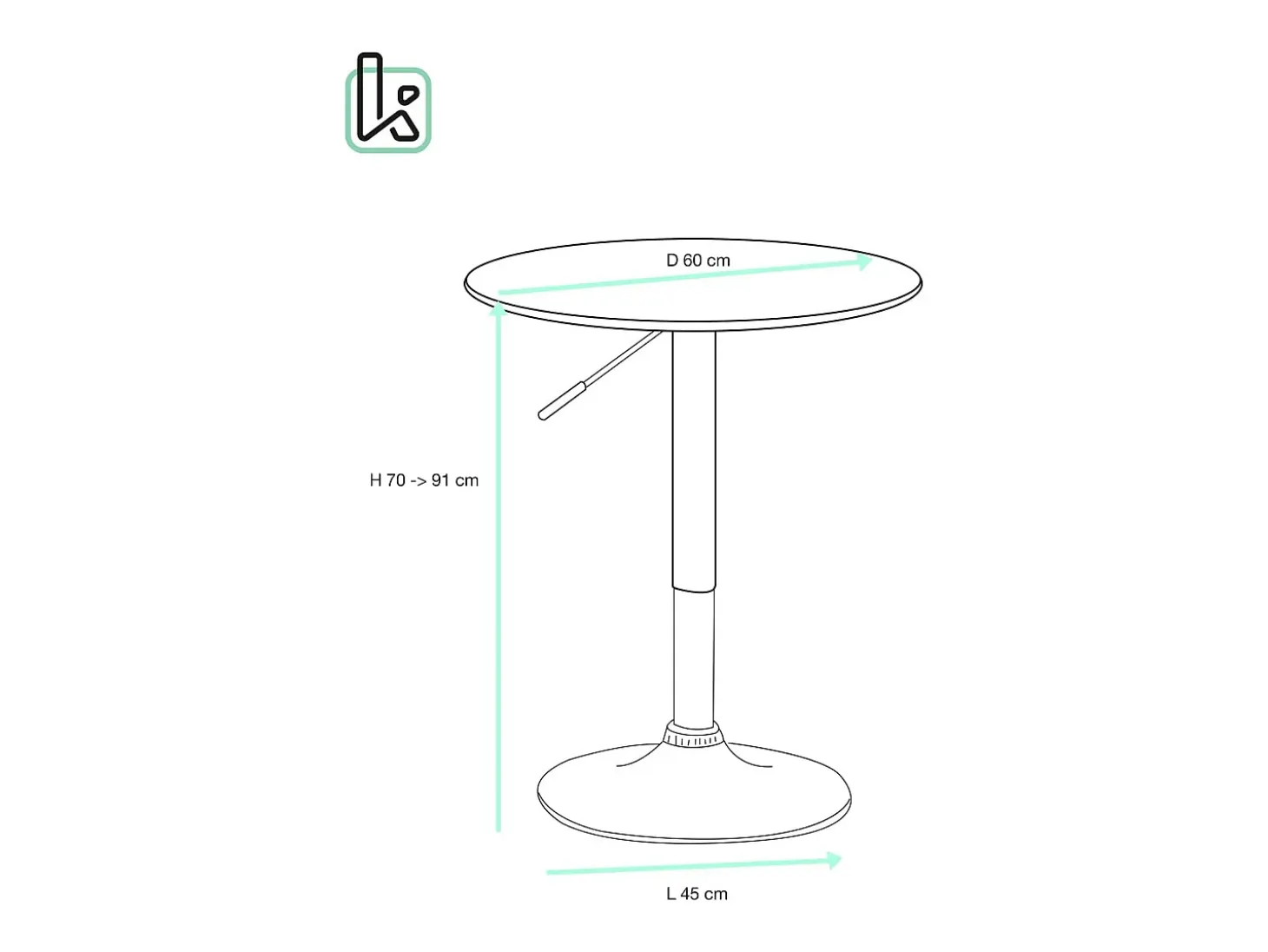 Mesa Alta de Bar Ø60 cm – Altura Regulable y Giratoria – Diseño Moderno SETI (Blanco-i)