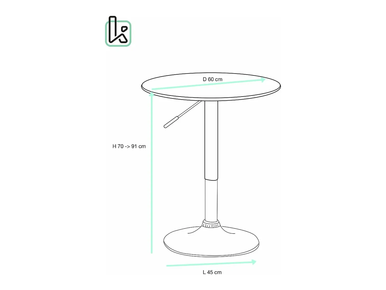 Mesa Alta de Bar Ø60 cm – Altura Regulable y Giratoria – Diseño Moderno SETI (Negro-i)
