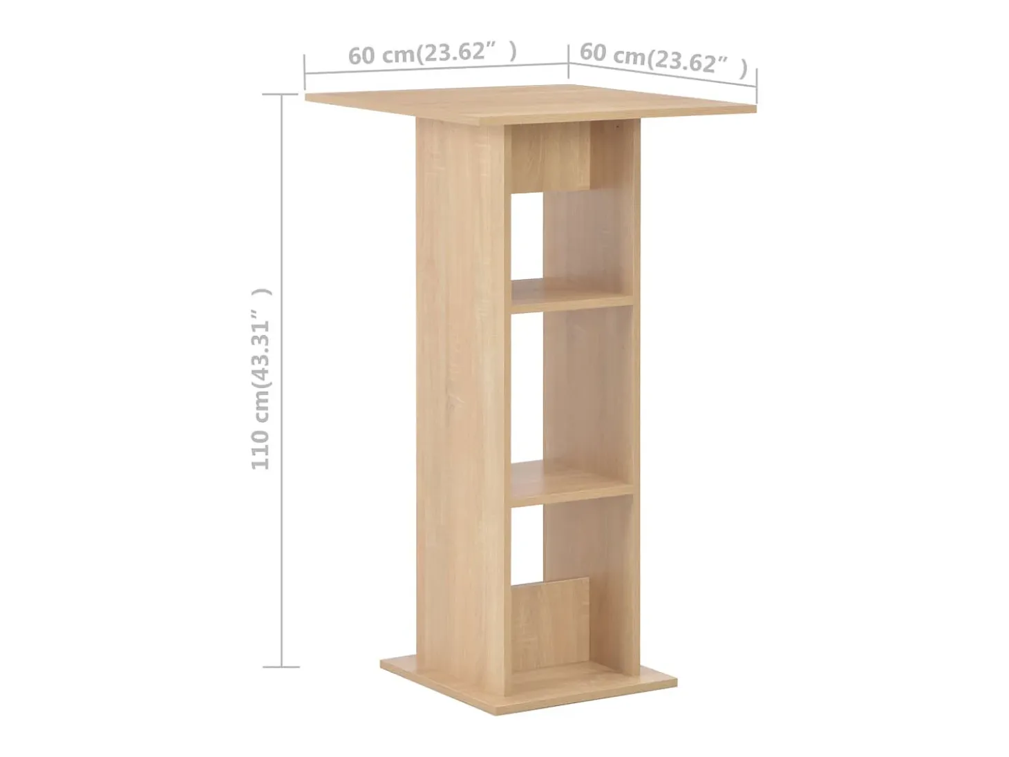 Mesa alta de bar color roble 60x60x110 cm