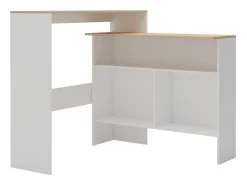 Mesa alta de bar con 2 tableros blanco y roble 130x40x120 cm