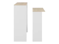 Mesa alta de bar con 2 tableros blanco y roble 130x40x120 cm