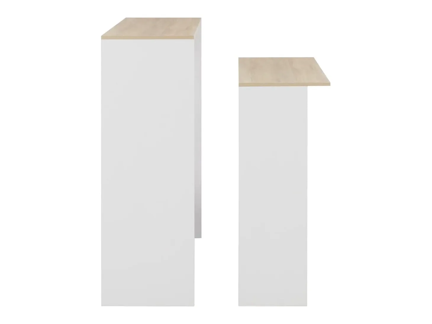 Mesa alta de bar con 2 tableros blanco y roble 130x40x120 cm