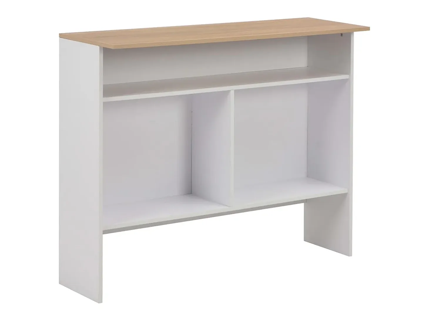 Mesa alta de bar con 2 tableros blanco y roble 130x40x120 cm