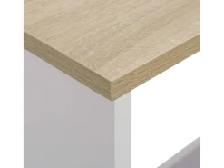 Mesa alta de bar con 2 tableros blanco y roble 130x40x120 cm