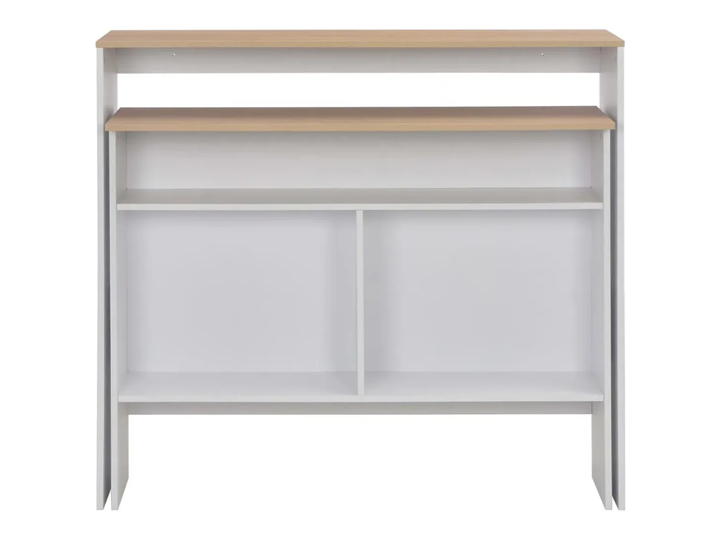 Mesa alta de bar con 2 tableros blanco y roble 130x40x120 cm ES375603