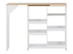 Mesa alta de bar con estante móvil blanca 138x39x110 cm ES423149